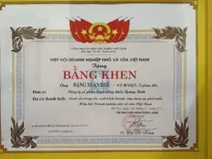 Bằng khen Hiệp hội Doanh nghiệp nhỏ và vừa Việt Nam