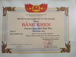 Bằng khen Hiệp hội Doanh nghiệp nhỏ và vừa Việt Nam