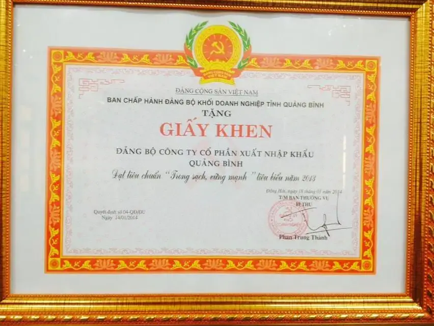 Đảng bộ đạt tiêu chuẩn Trong sạch vững mạnh