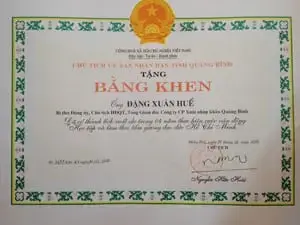 Bằng khen của Chủ tịch UBND tỉnh Quảng Bình
